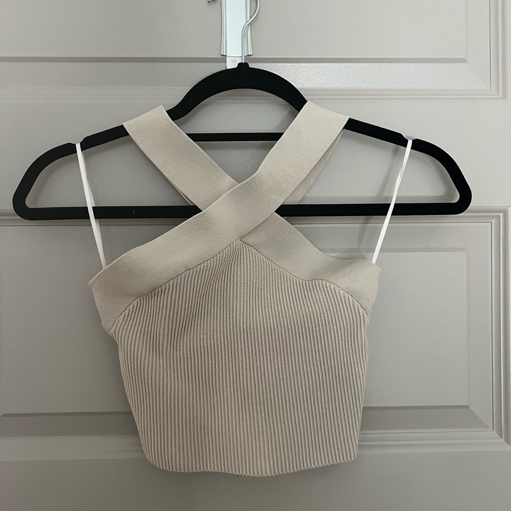 Aritzia Babaton sculpt knit criss cross top